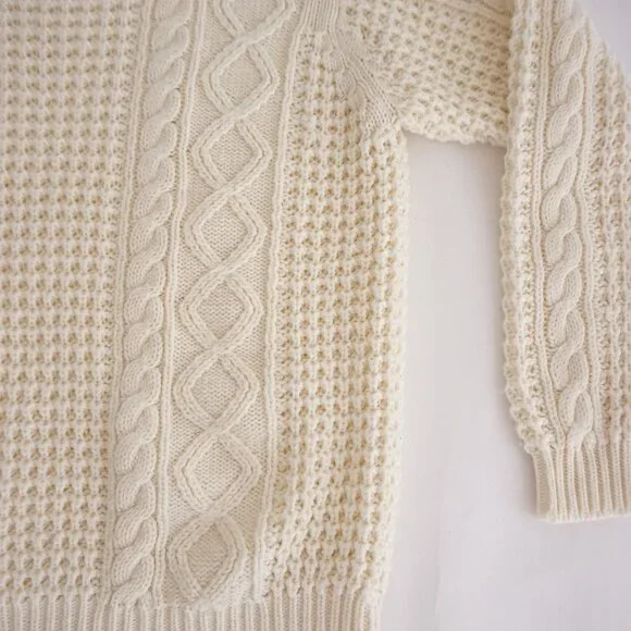 Vintage Cream Cable Knit Textured Aran Fisherman Sweater Cotton Blend XL - Picture 5 of 9
